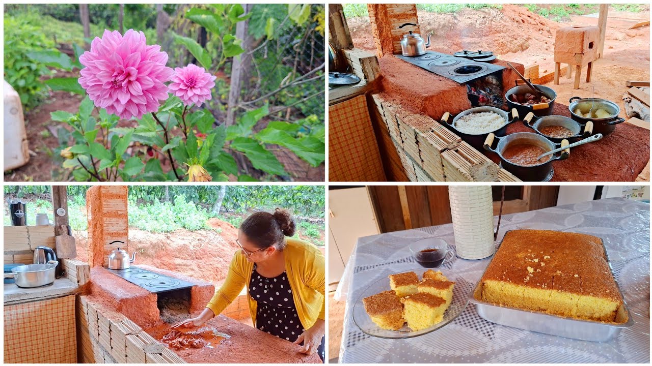 ROTINA NA ROÇA 🌿 FIZ ALMOÇO NO FOGÃO A LENHA E BOLO CASEIRO PARA O CAFÉ ☕🍰