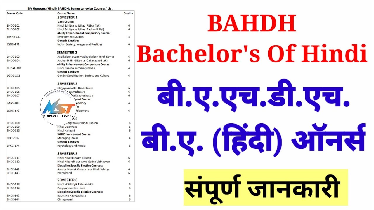 BAHDH: BA Hindi Hours | Полная информация о программе BA (Hindi) Hours | @mindSofttechno