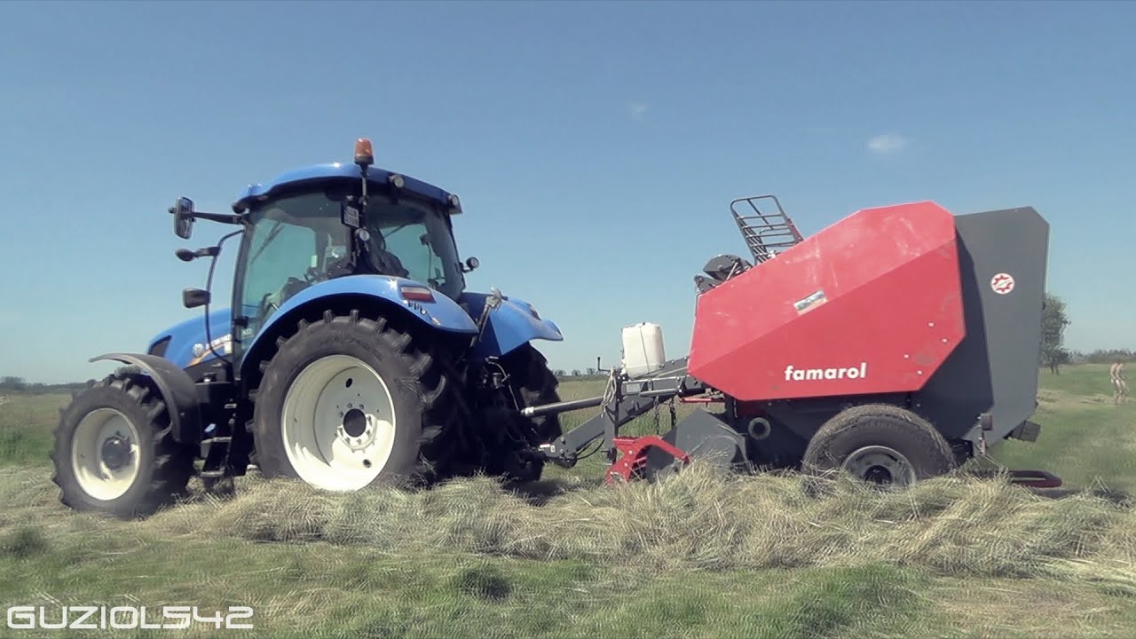 Sianokosy 2015 - Belowanie siana || New Holland t6.120 & Unia Famarol DF 1.8v