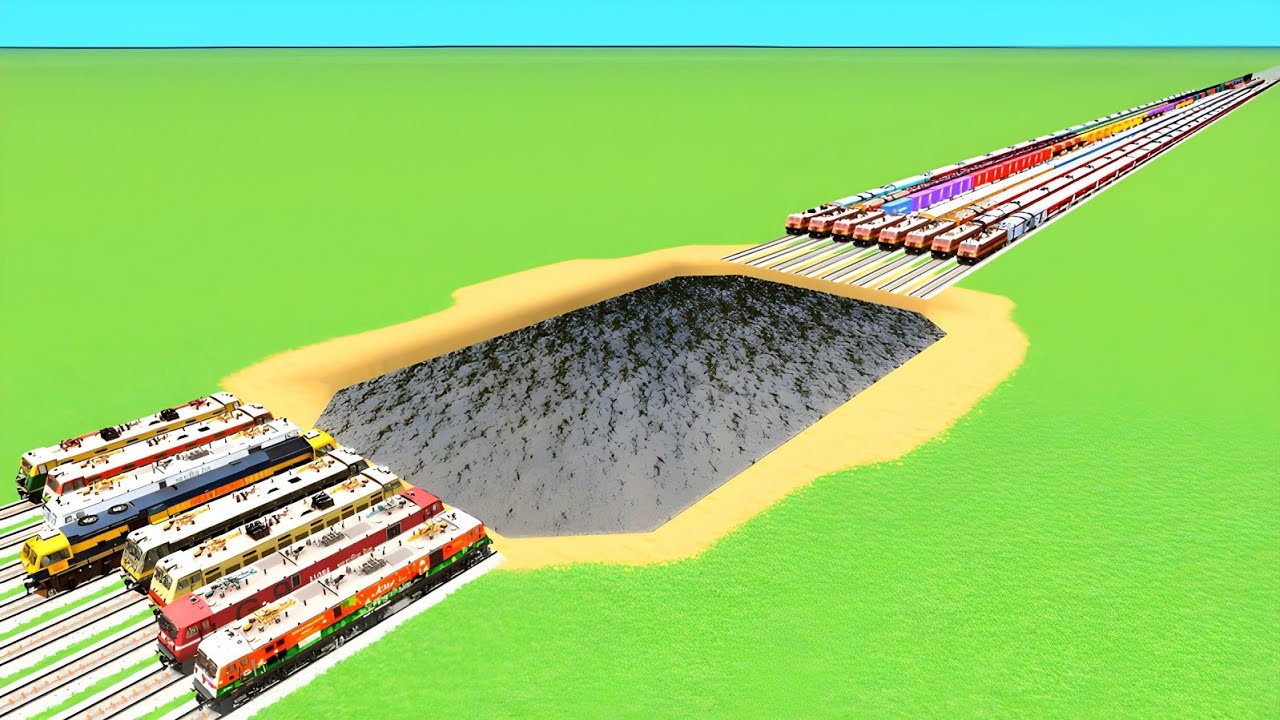 😱SIXTEEN TRAINS CROSSIN UNDER WATER TRACK RISKY BUMPY💗RAILROAD RAILWORK BEANG DRIVE 