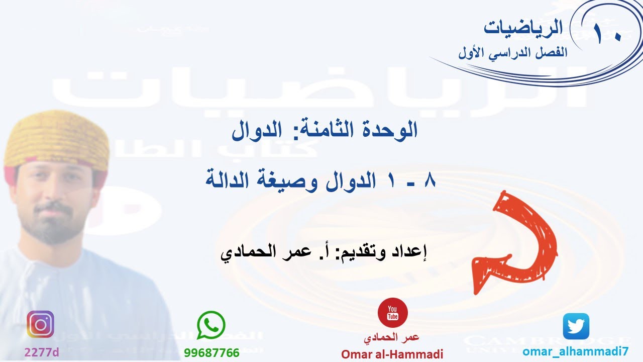 8 - 1 درس الدوال وصيغة الدالة  - الرياضيات ( الصف العاشر) أ.عمر الحمادي