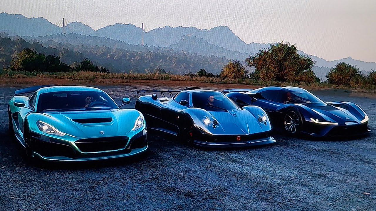 Forza Horizon 5 drag race Rimac Nevera Vs Pagani Zonda Cinque Vs NIO EP9 