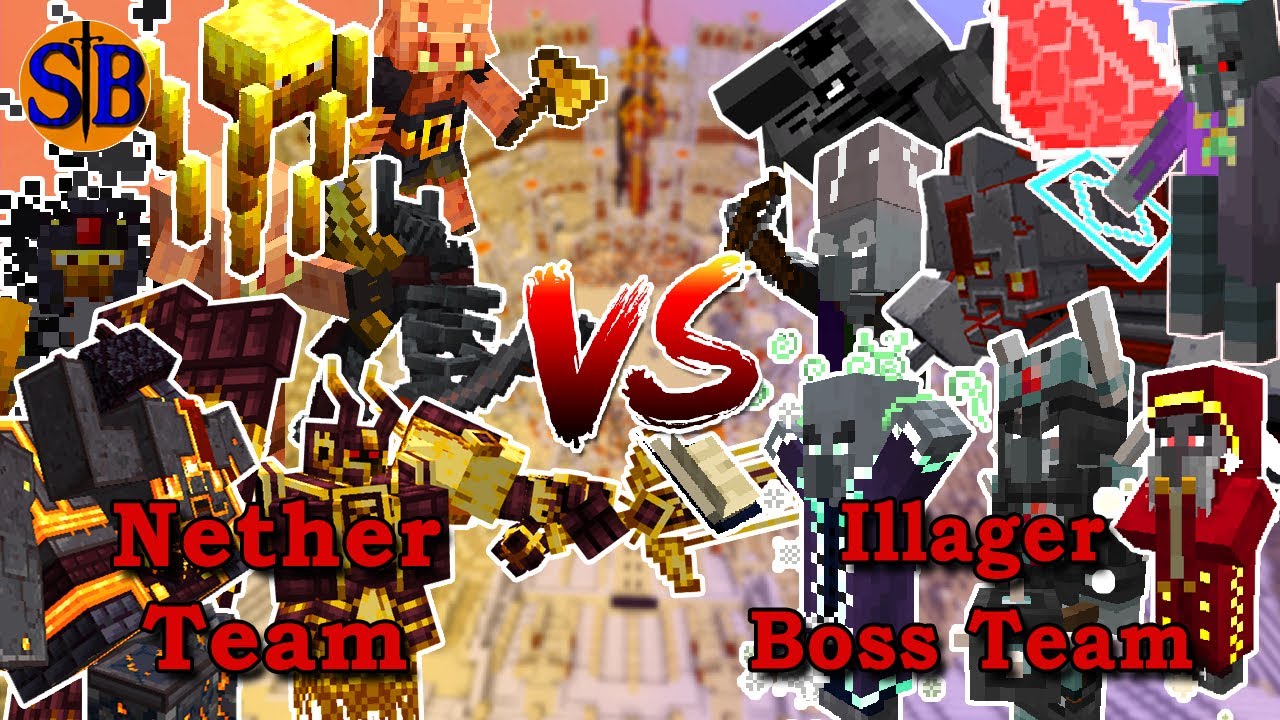 Nether Team vs Illager Boss Team | Minecraft mob battle