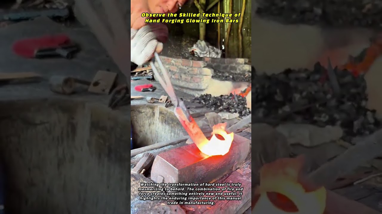 Observe the Skilled Technique of Hand Forging Glowing Iron Bars