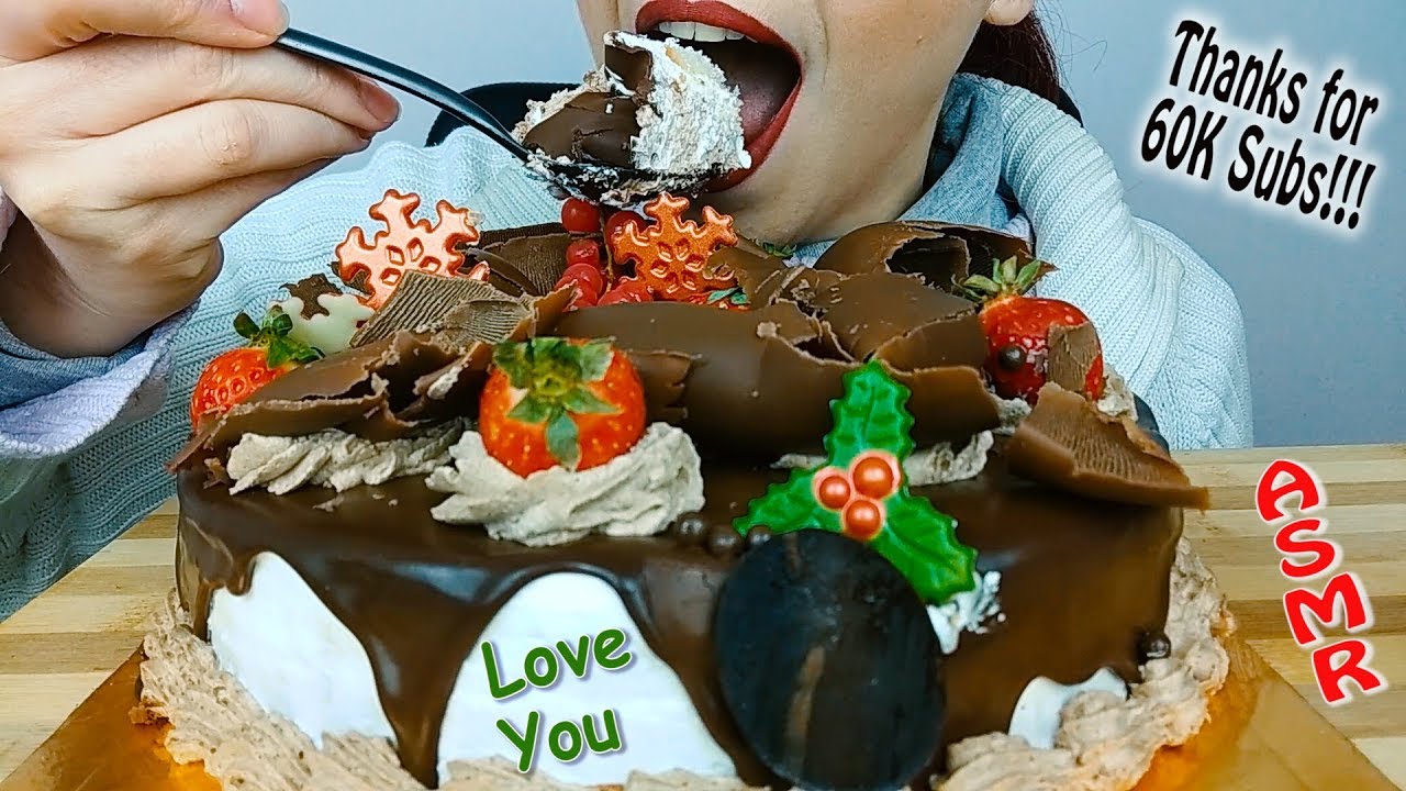 ASMR Dessert: Chocolate - Vanilla Cake | Thanks for 60K Subs | Big Bites | Whispering