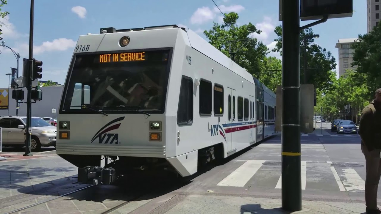 VTA Kinki-Sharyo Light Rail Trains in Downtown San Jose