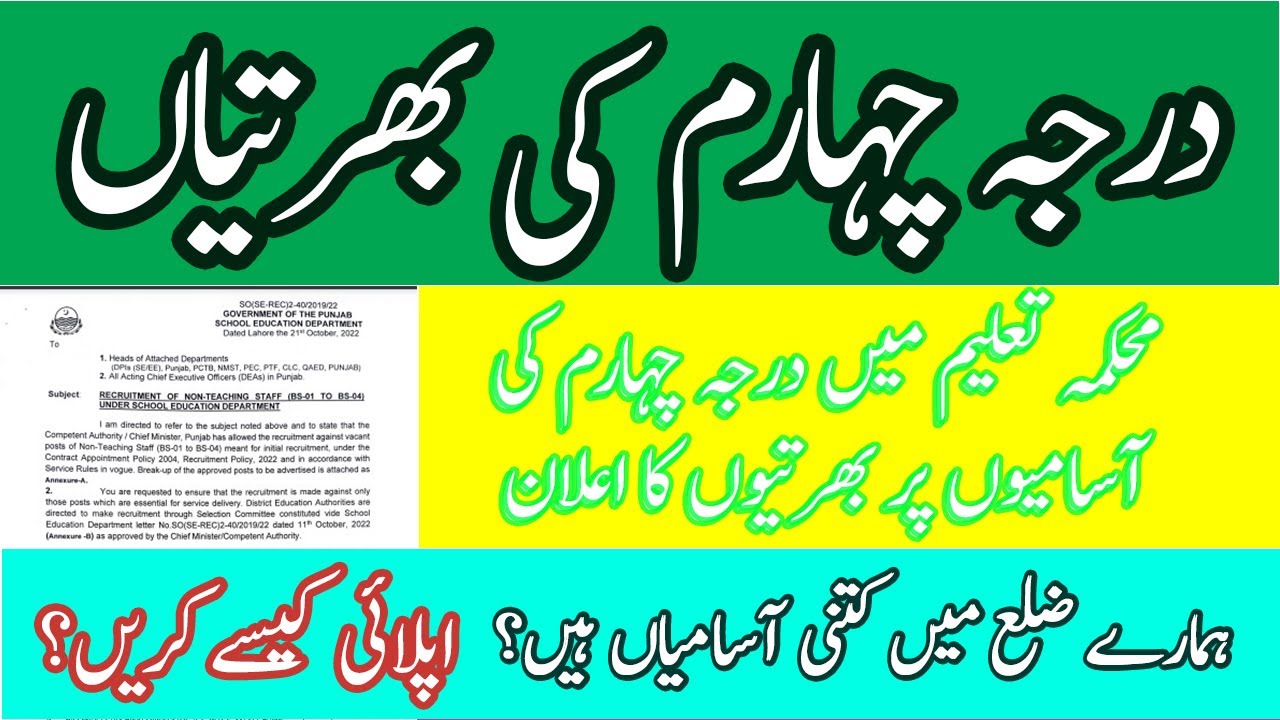 Class IV jobs || Class 4 Jobs In Punjab || School Education Jobs || How to Apply || Govt. Jobs 2022