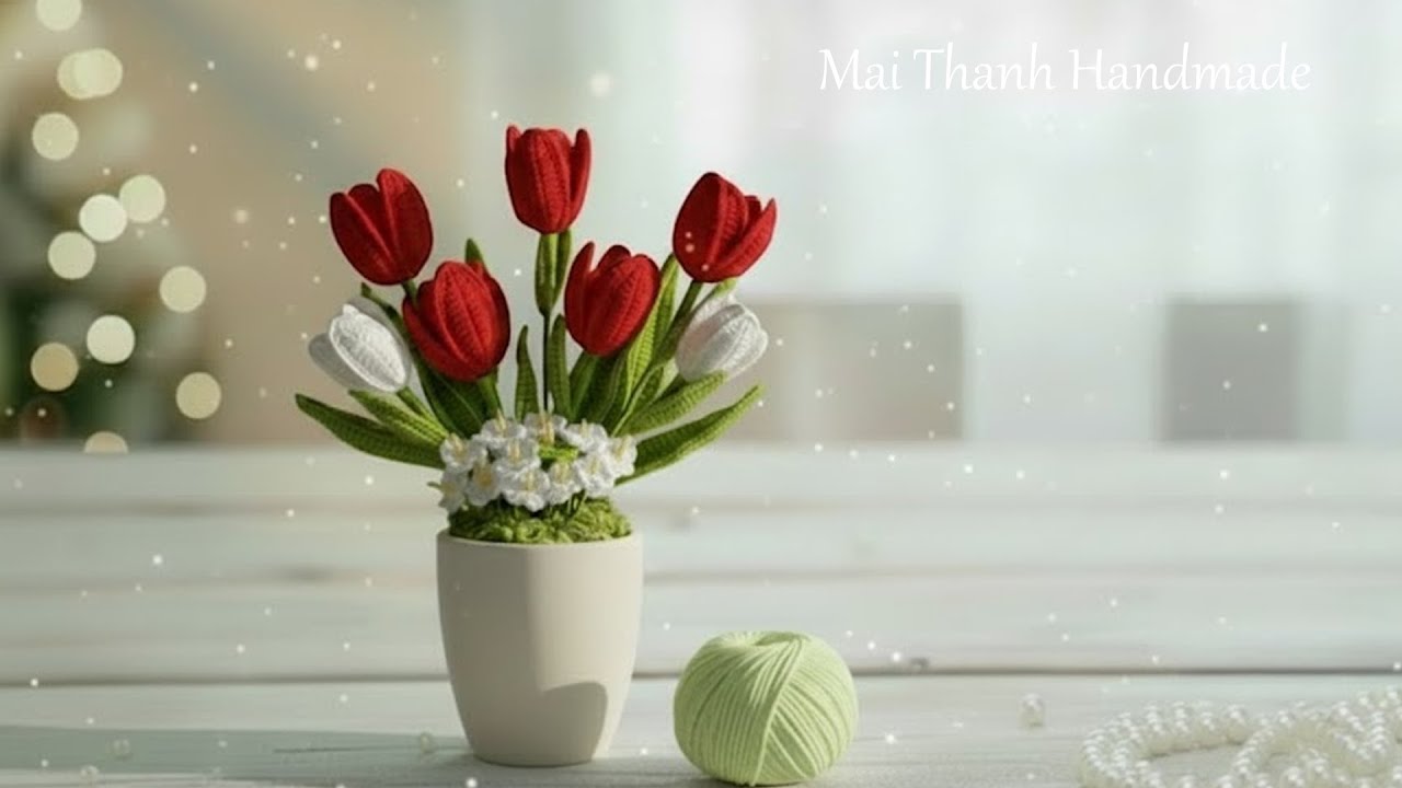 [ENG SUB] How to Crochet Tulip flower I Móc chậu hoa tulip xinh xắn chưng Tết I Mai Thanh Handmade