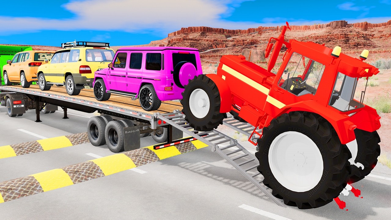 Flatbed Trailer McQueen | Transportation with Truck - Pothole vs Car #65 | BeamNG.Drive Gameplay