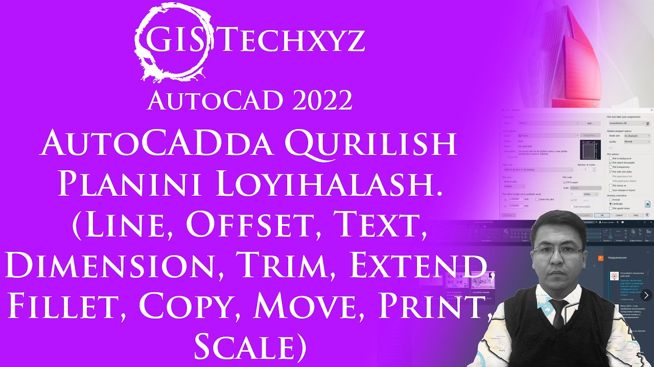 AutoCADda Qurilish Planini Loyihalash (line, offset, text, trim, fillet, copy, move, print, scale..)