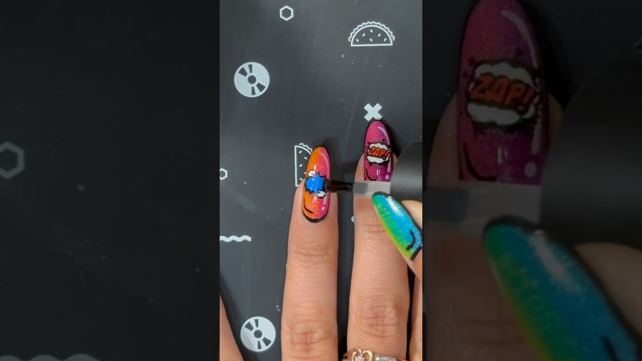 Comic book themed nail art 🩷 #shorts #nailart #nailinspo #holotaco #nailpolish #nailstamping