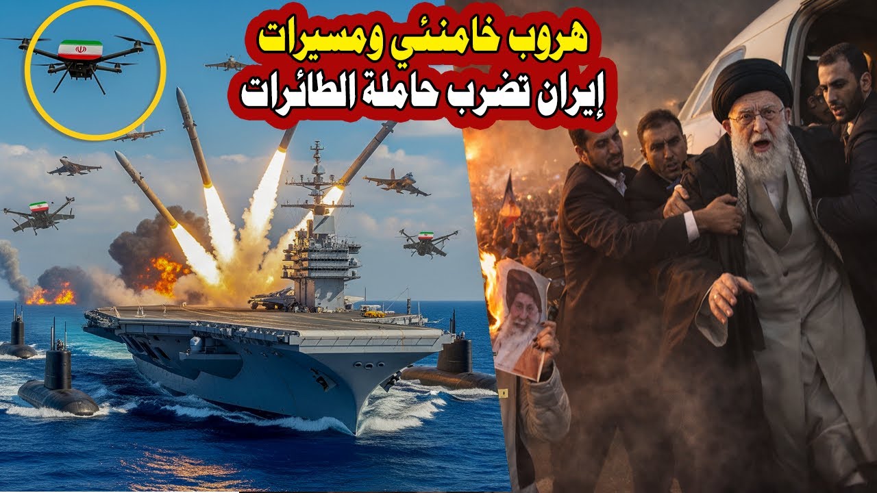 عاجل | هروب خامنئي… الأسطول الأمريكي يحاصر إيران، إغلاق هرمز، ومسيرات إيرانية فوق حاملة الطائرات USS
