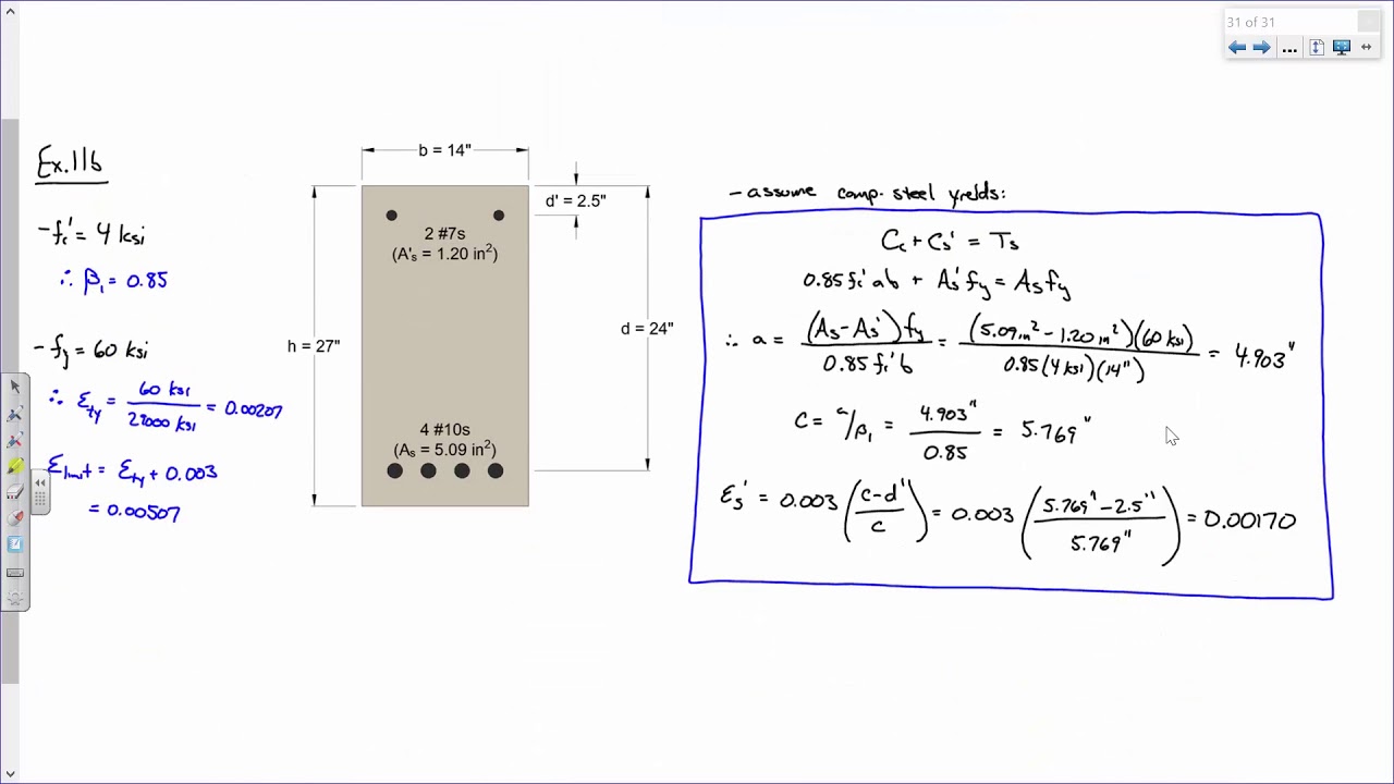 CE 413 Lecture 23:  Doubly-Reinforced Beams [cont'd] (2020.03.06)