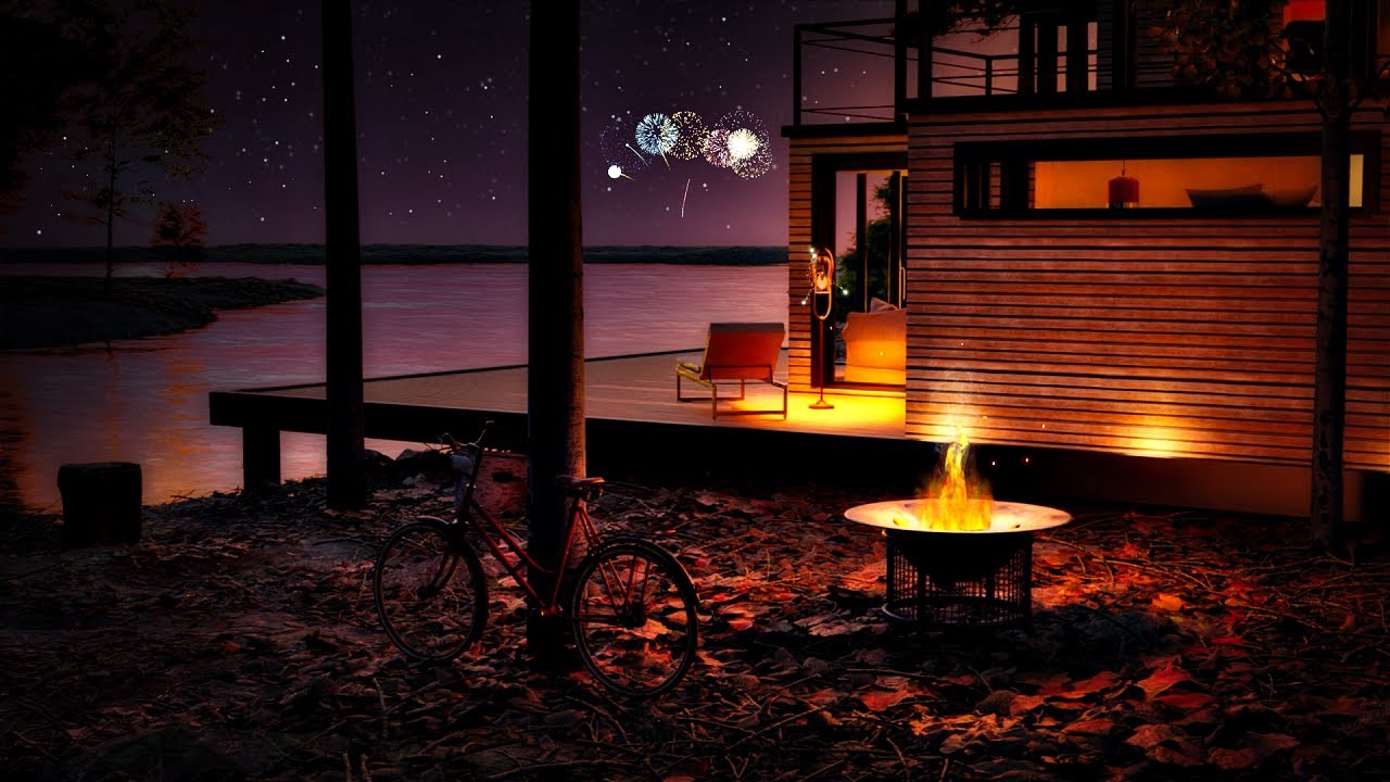 4th Of July Fireworks At The Lake Ambience ASMR ✨Crickets, Distant Fireworks, Crackling Fire
