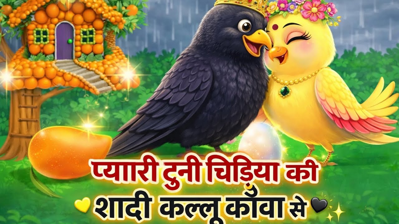 प्यारी टुनी चिड़िया की शादी कल्लू कौआ से | मज़ेदार हिंदी कहानी 🐦🖤💍🩷💓🥰😍🤩|Hindi| moral story| Cartoon 