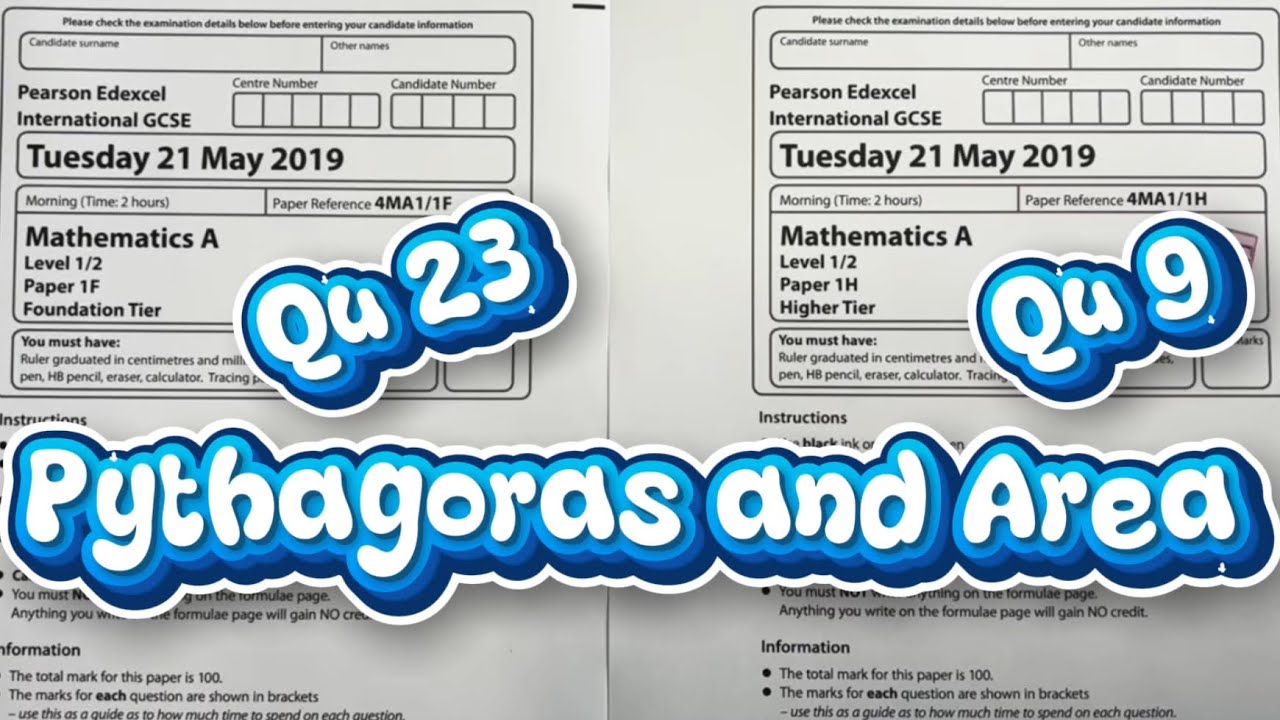 iGCSE 1F Foundation (Q23) and 1H Higher (Q9) Summer 2019 - Pythagoras, area of circle and triangle