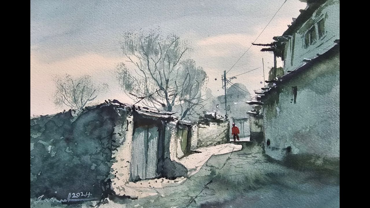 Watercolor painting tutorial - Old Village