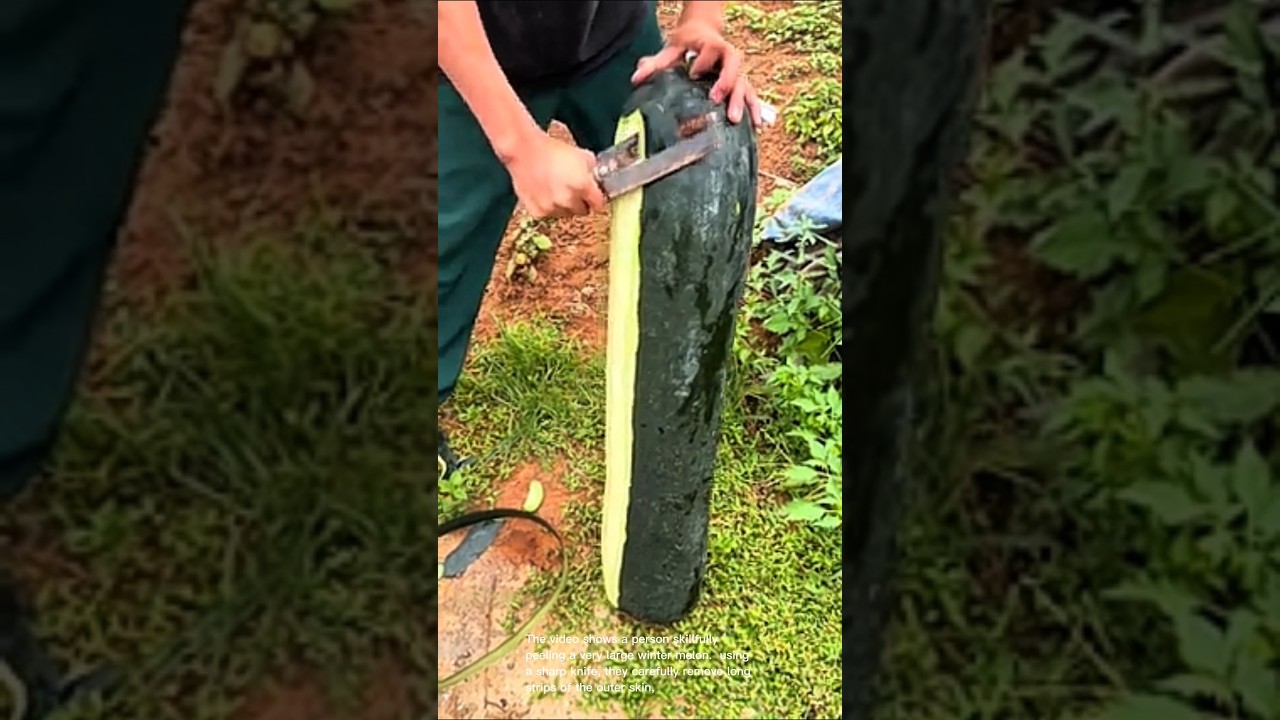 Peeling a giant winter melon: amazing knife skills