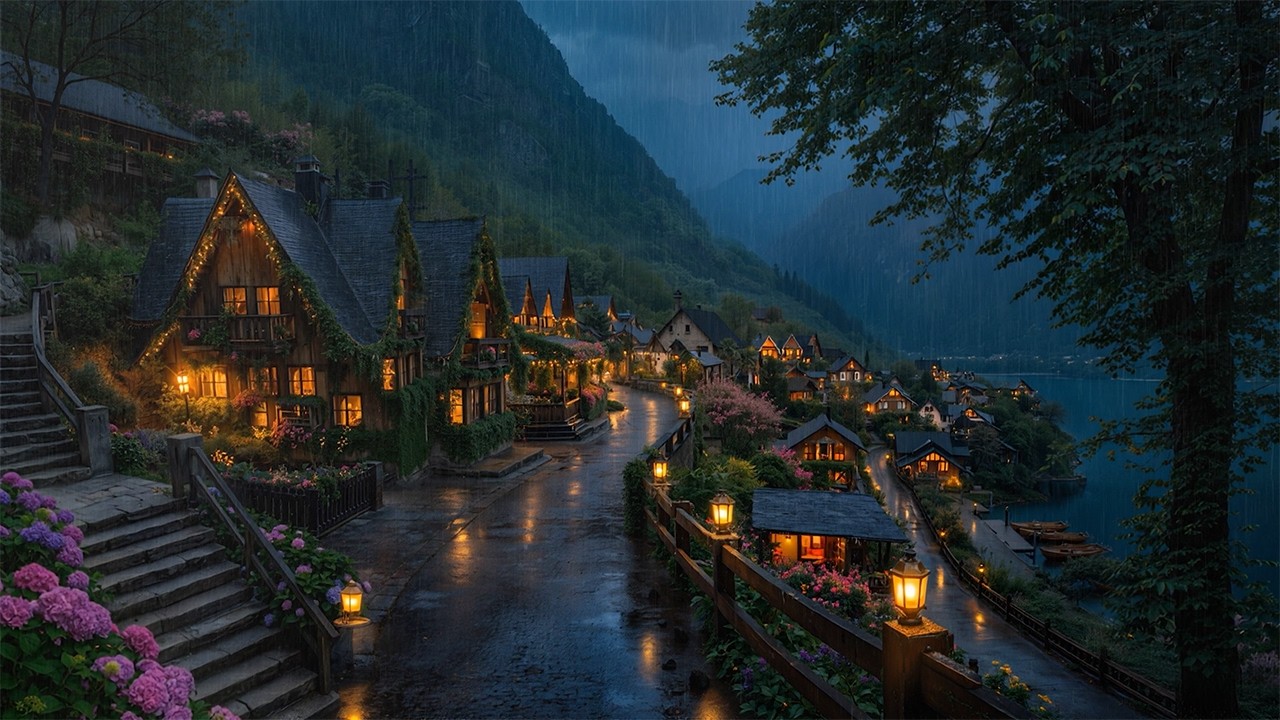 Tranquil Gothic Village in the Gentle Spring Rain | Relaxing Piano & Violin | Dark Academia Music