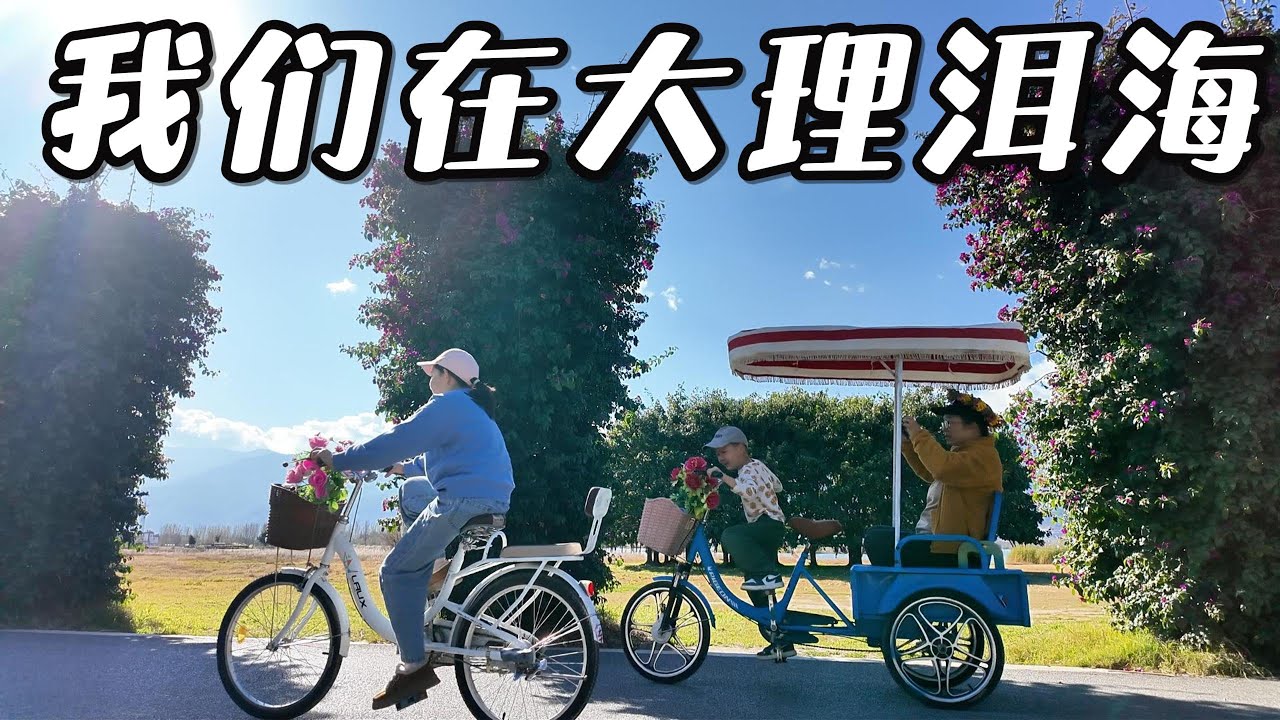 【高远家食游记】一家四口自驾云南在大理洱海边骑单车，吃白族特色美食薄荷炸排骨，鹿茸菇炒腊肉，真是惬意的一天｜云南｜大理｜洱海｜自驾游｜Family Travel