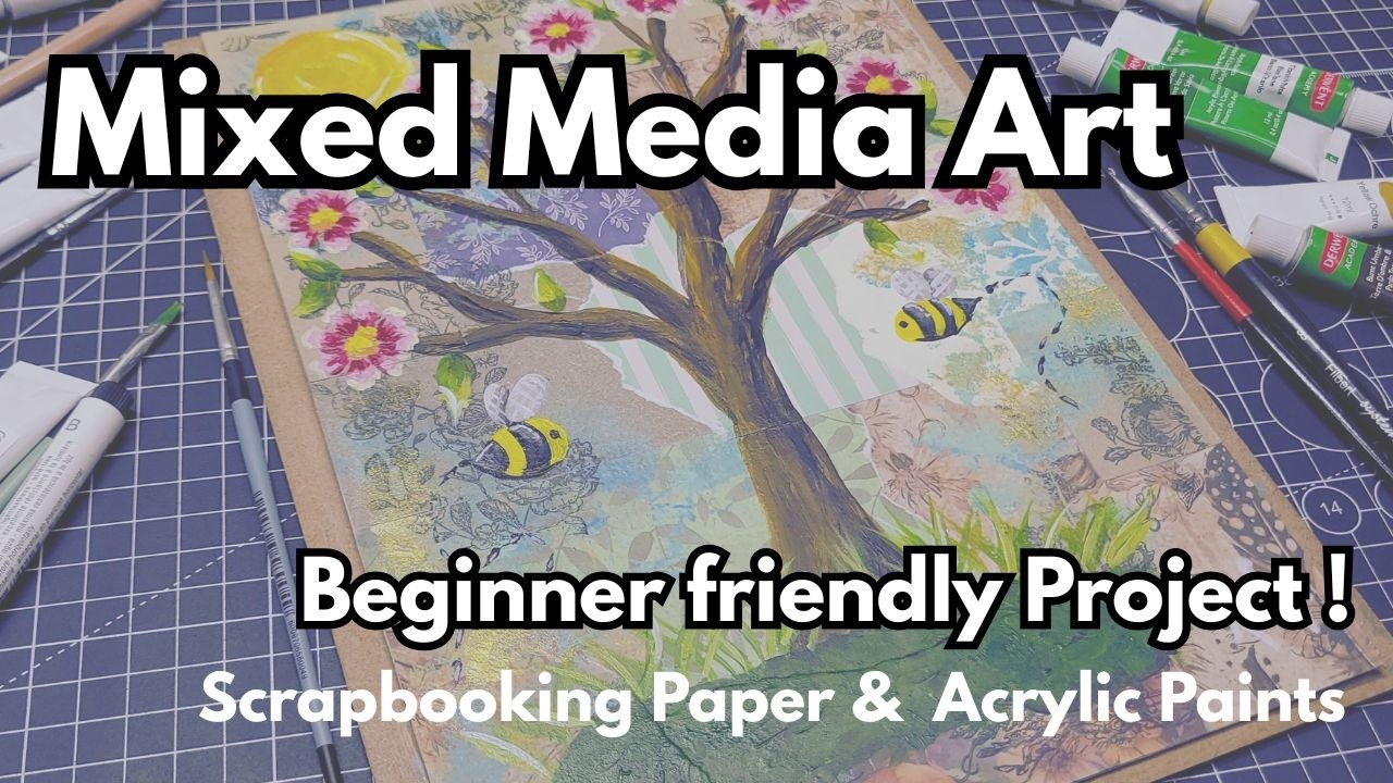 Mixed Media Art- Scrapbooking Paper & Acrylic Paint -Beginner friendly!