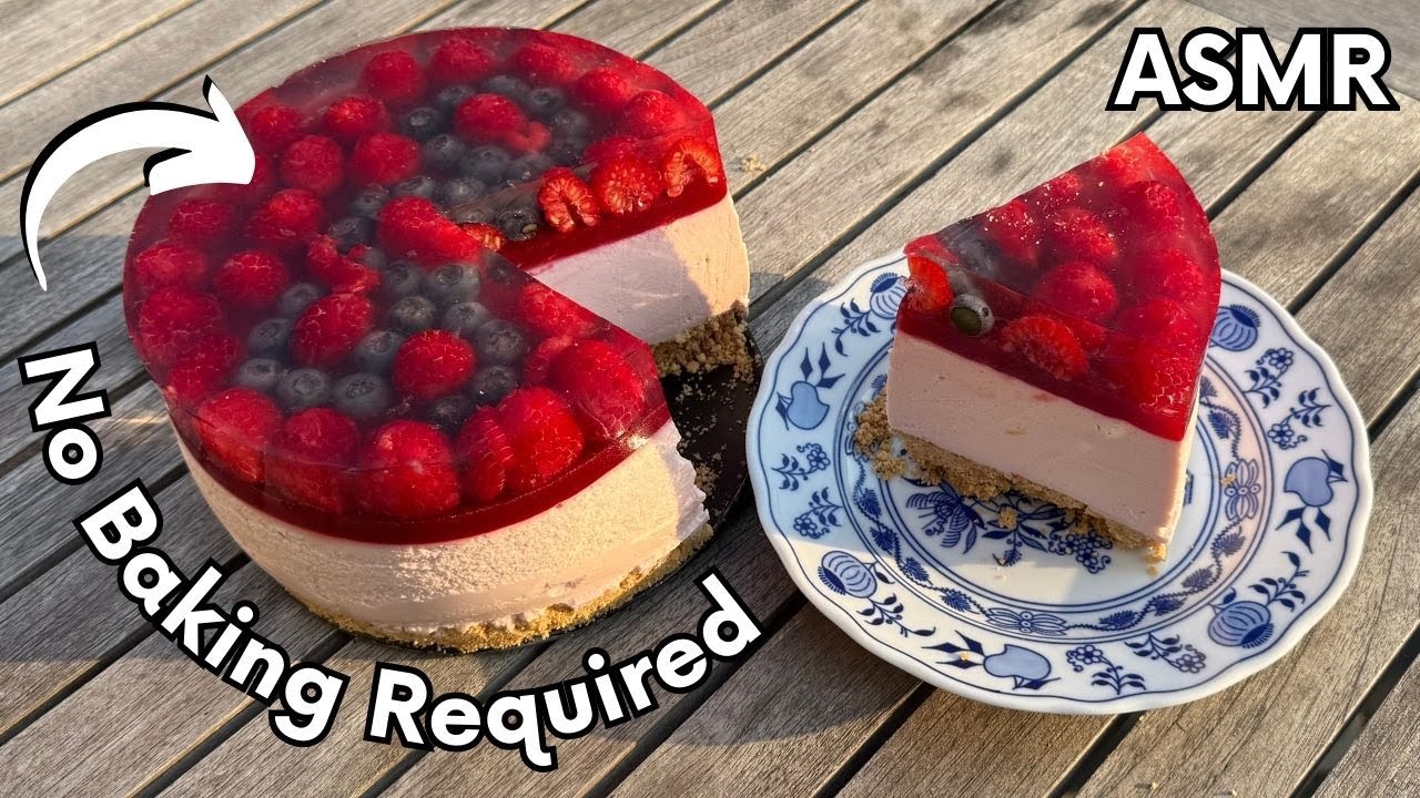 ASMR No-Bake Raspberry Cheesecake | Relaxing Cooking Sounds & Whispers