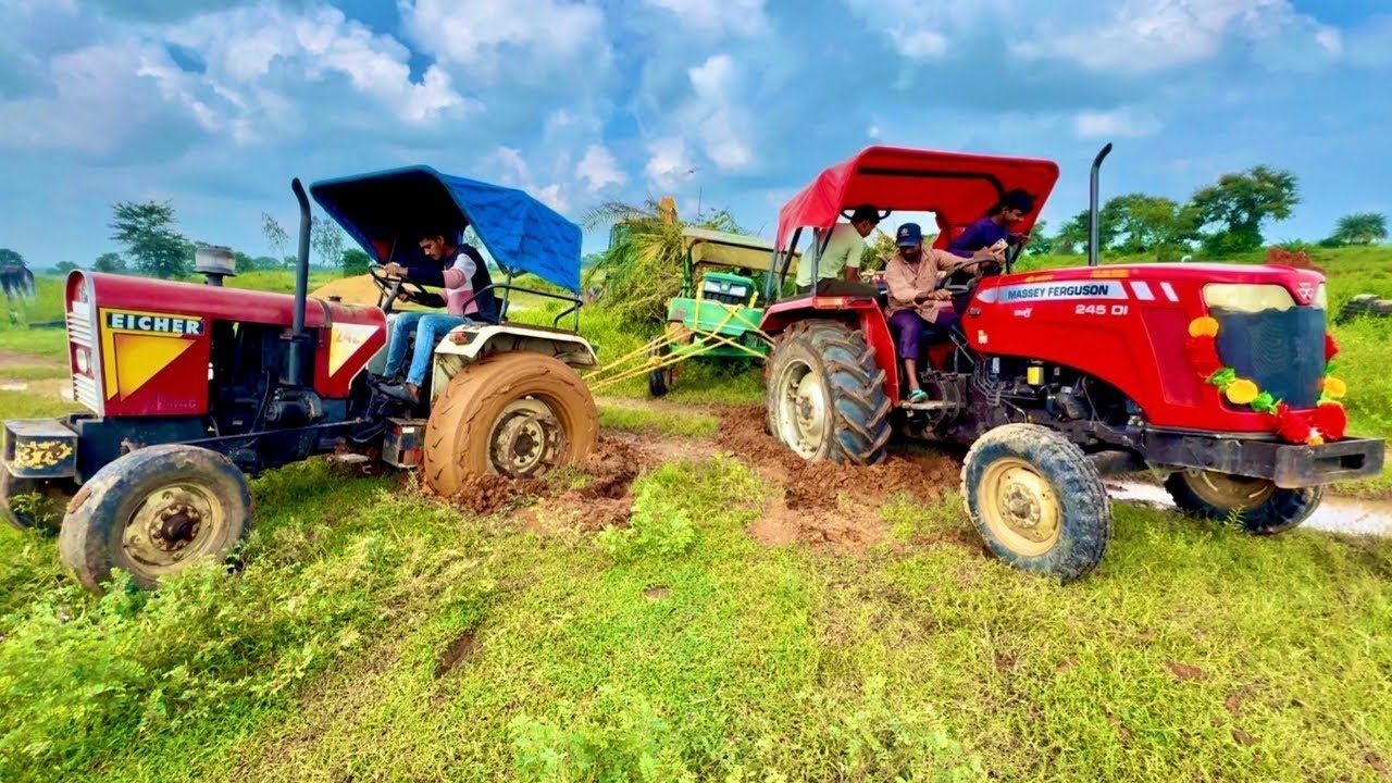 Eicher 242 Vs John Deere Stuck In Mud | Massey Ferguson 245 | Jcb Video