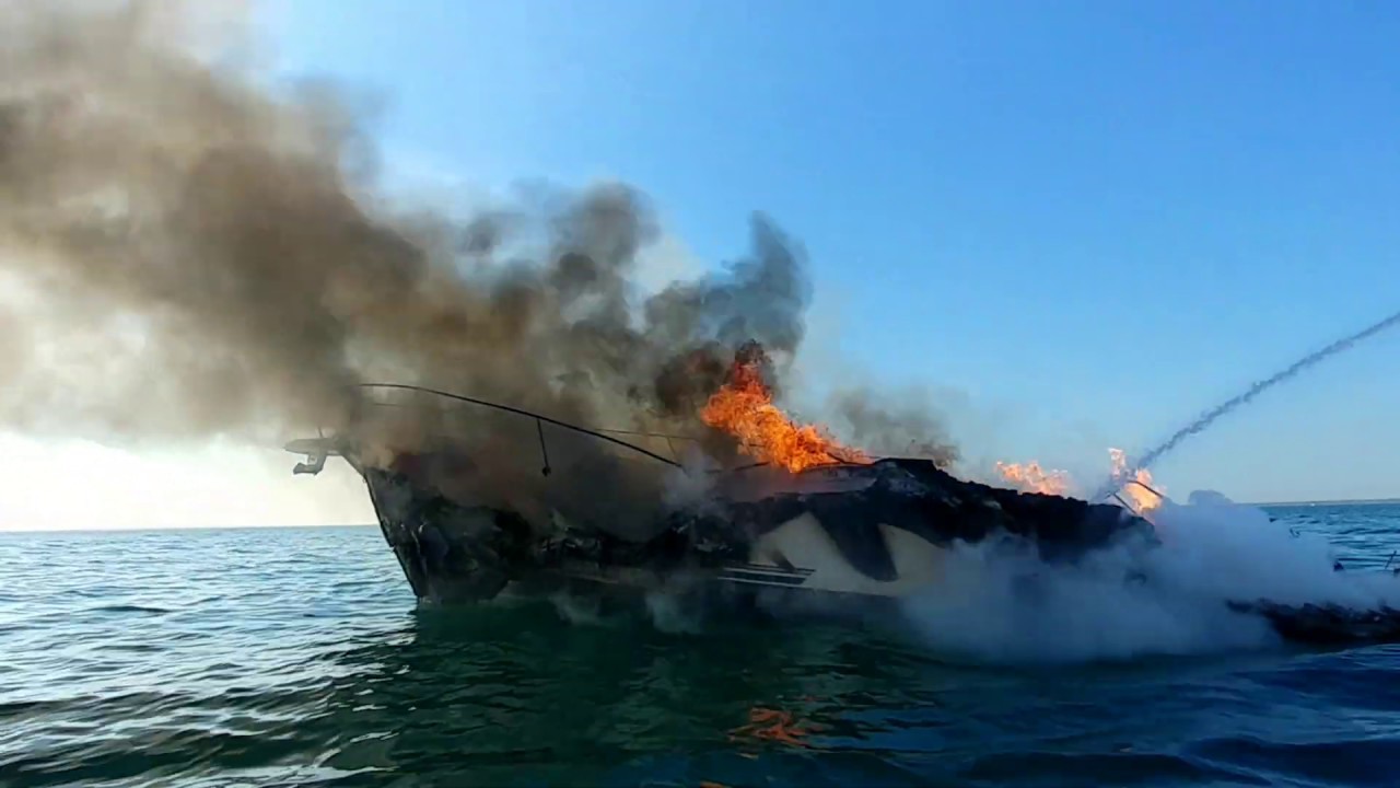 Burning Boat Video & Vessel Salvage by TowBoatUS Waukegan