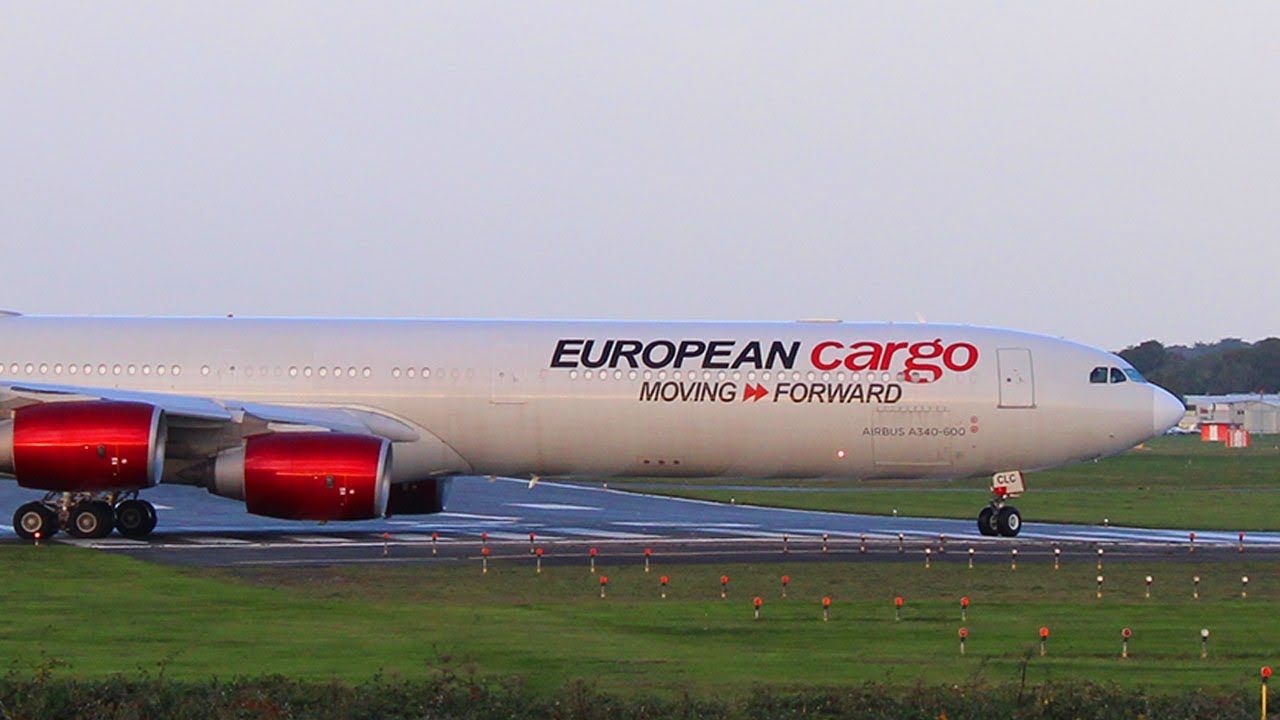 European Cargo🇬🇧 A340-600 take off Bournemouth G-ECLC