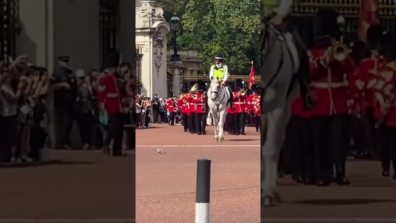 Band of the welsh guards playing &ldquo;Men of Harlech&rdquo; leading the welsh guards
