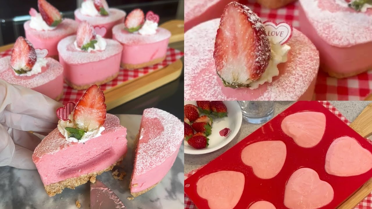 【手作りバレンタイン】ピンクのレアチーズケーキ｜中にも❤︎を仕込みました| Pink Non-Bake Cheessecake
