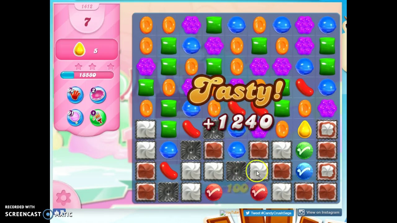 Candy Crush Level 1412 Audio Talkthrough, 1 Star 1 Booster