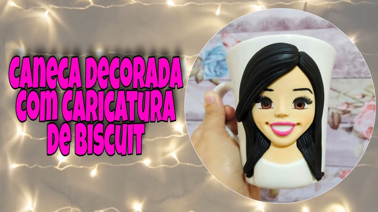 Caneca decorada com Caricatura passo a passo/ Caneca de biscuit