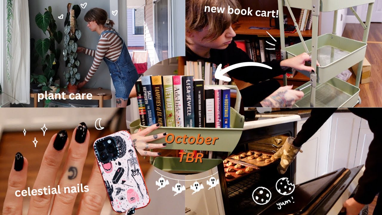 💫 a cozy evening, celestial nails, & building a book cart with what I'm reading in October 🎃