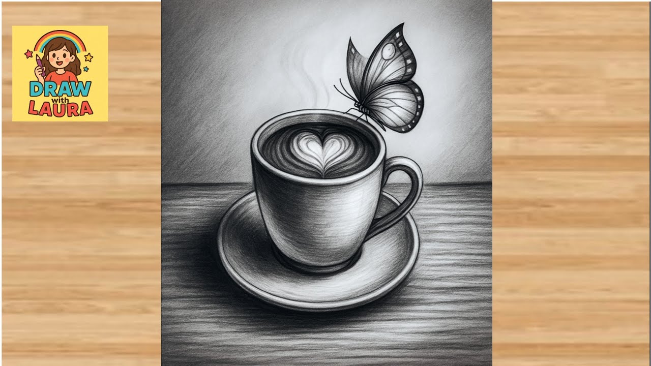 How to draw coffee cup with cute butterfly 😀🦋