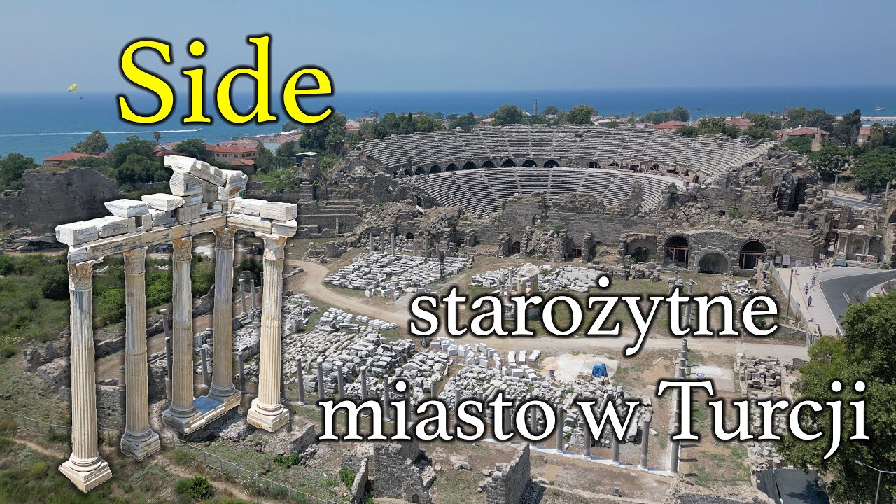 Side - wspaniałe starożytne miasto na ujęciach z drona - Turcja 4K