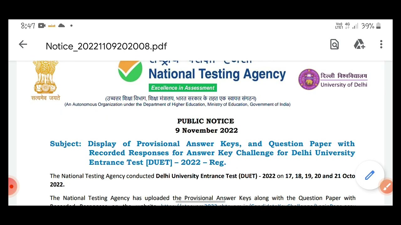 Finally 🙂 DUET 2022 provisional Answer key released | Delhi University | D.U Commerce (Reetik)