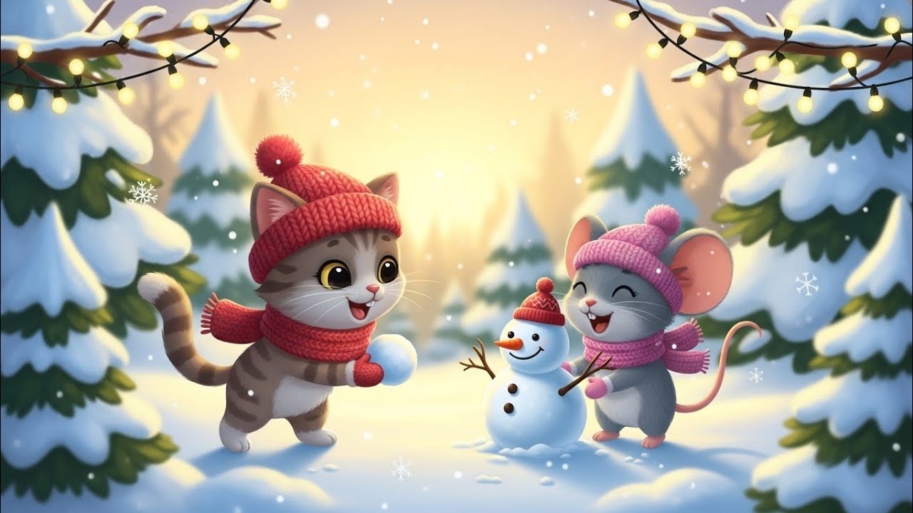 Cute Winter Friendship – Cat and Mouse Cartoon
