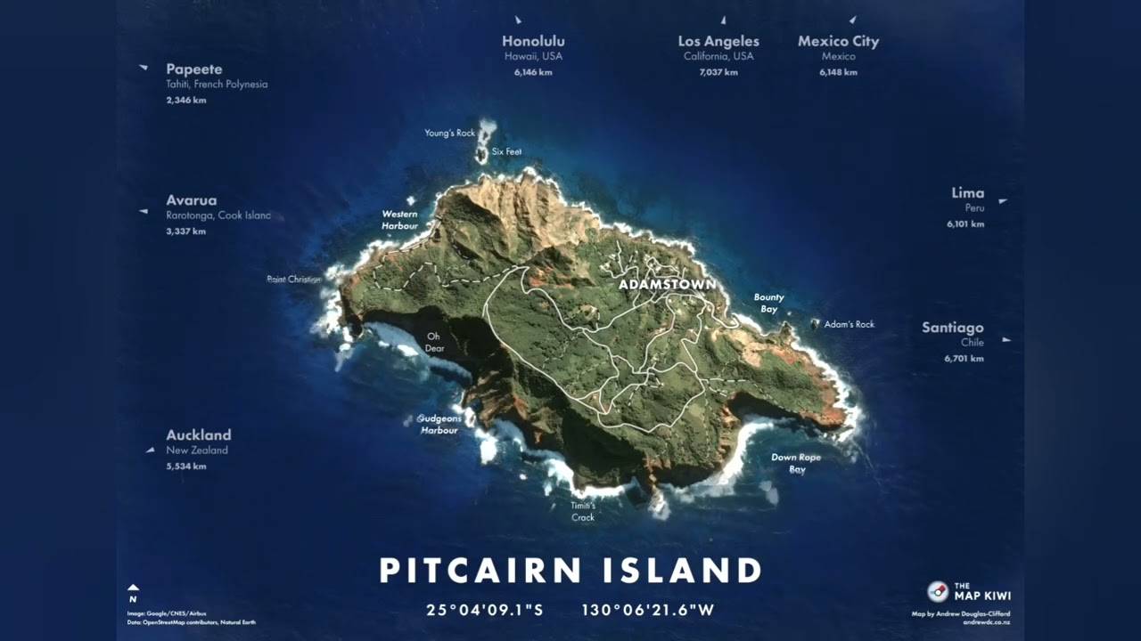 Aerial map of Pitcairn Island
