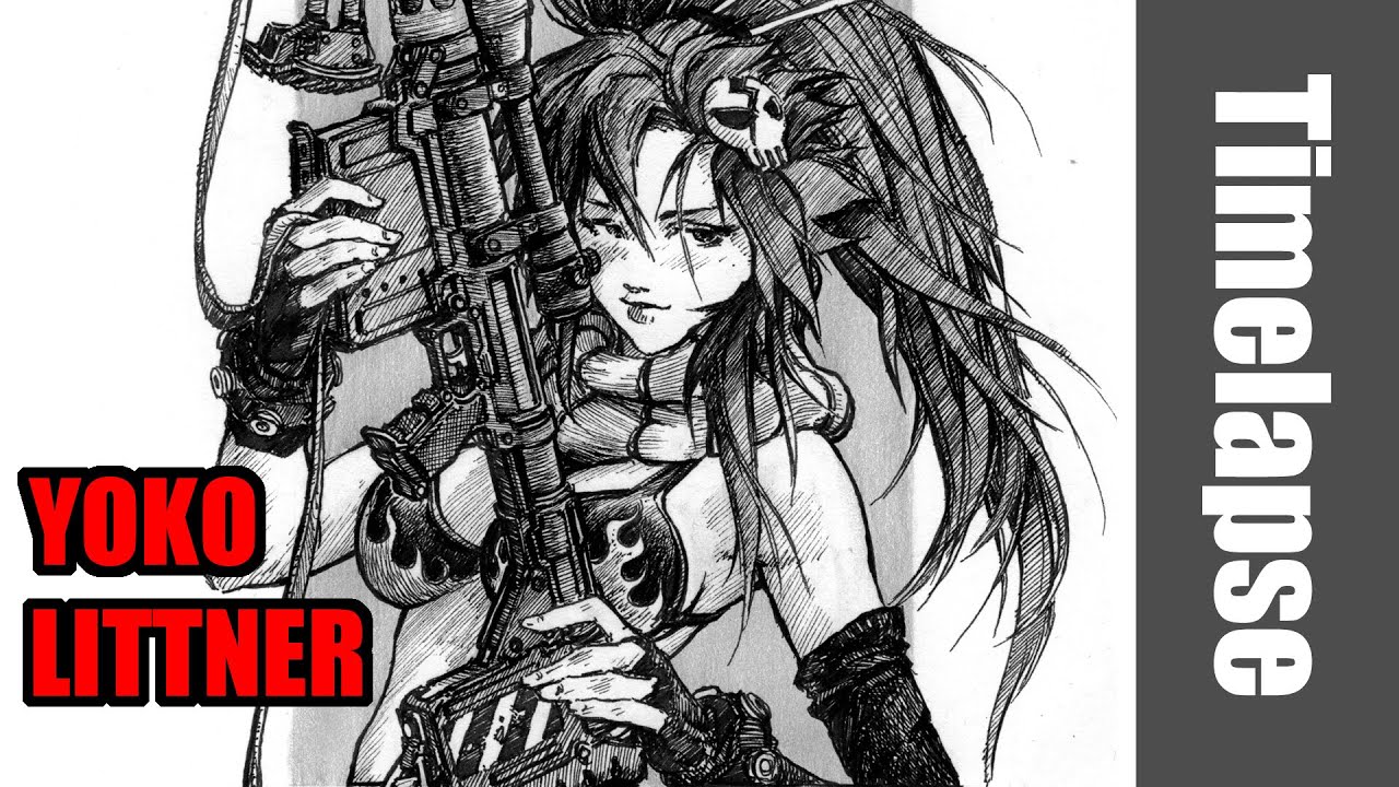 Drawing Yoko Littner ( from the Anime Gurren Lagann ) - Timelapse | Red Hawk