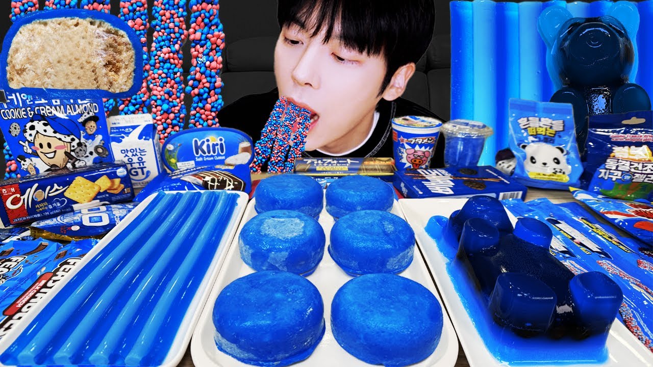 ASMR MUKBANG | Receta de dulces de gelatina de miel Galaxy, postres(comida azul, gelatina de fideos)