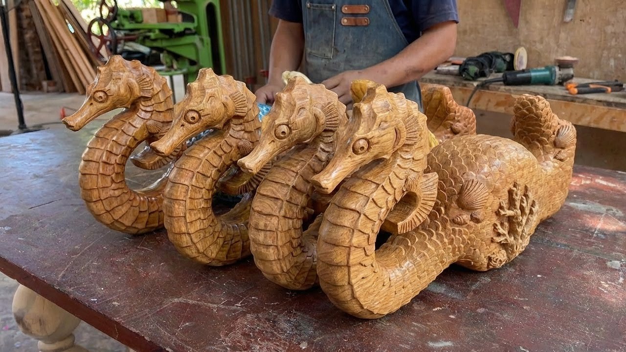Watch This: A Truly Unique Coffee Table Design with Hand-Carved Seahorses by a Talented Carpenter