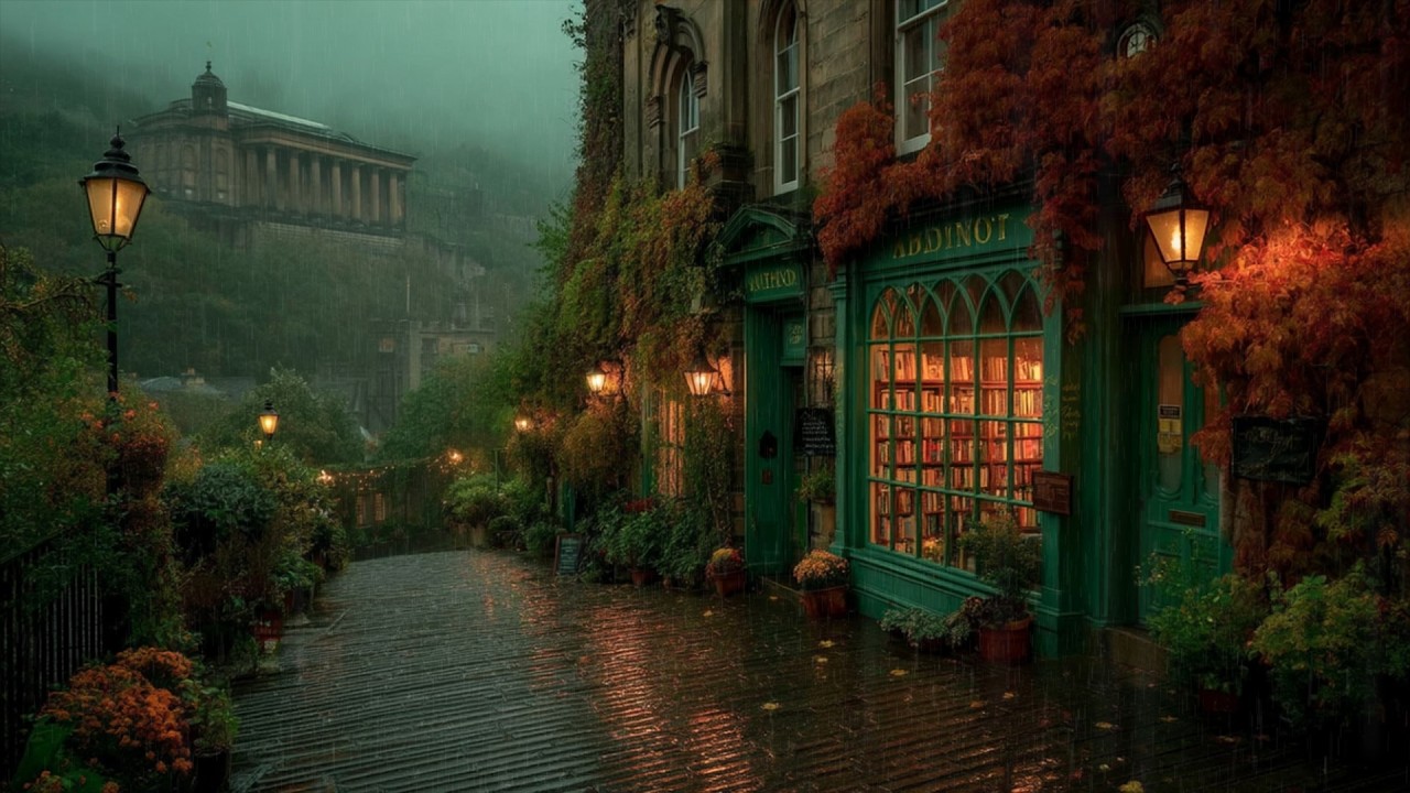Rainy Autumn University Street | Dark Academia Study Ambience (3 Hours)