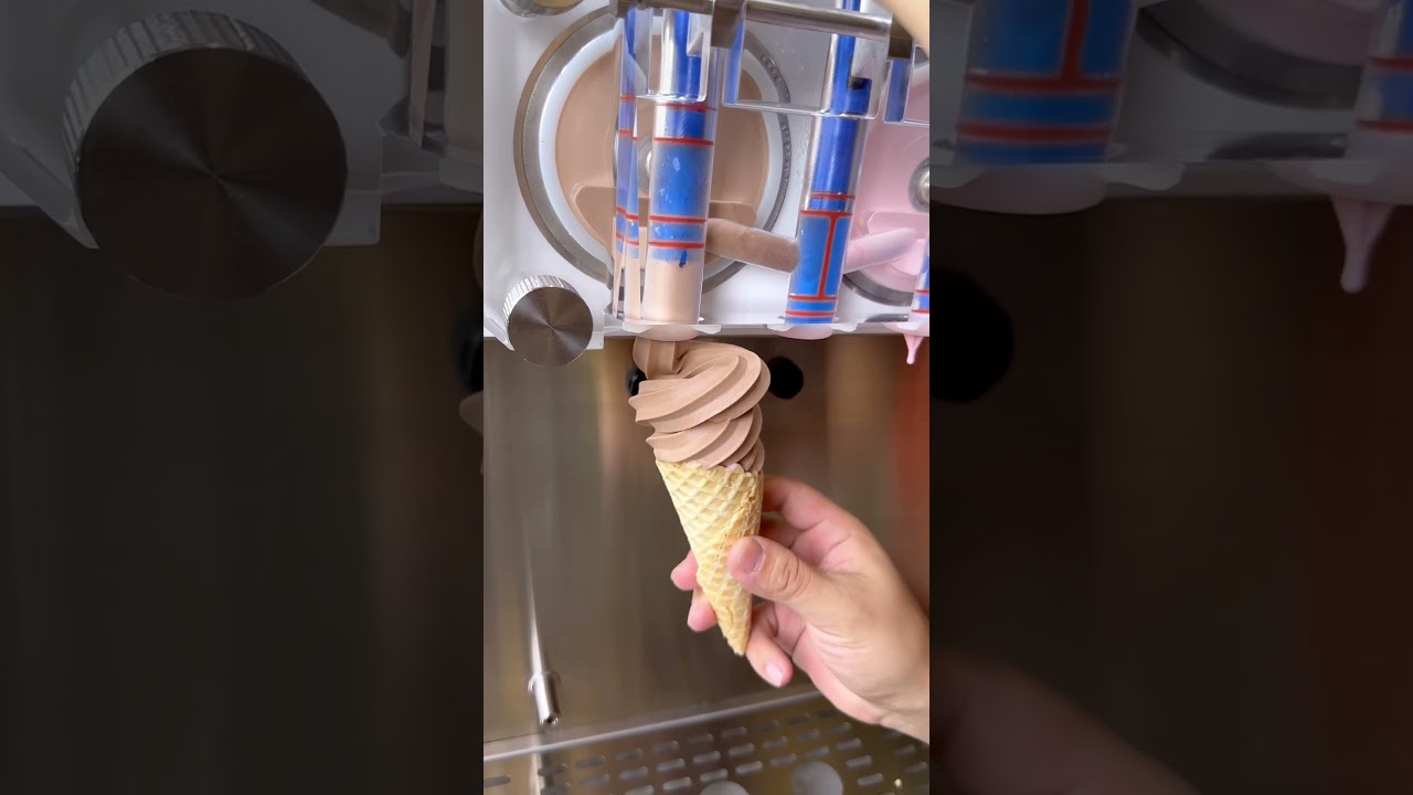 MERICO model 340 soft serve ice cream machine demonstration, hopper mixing, mix flavor, defrost