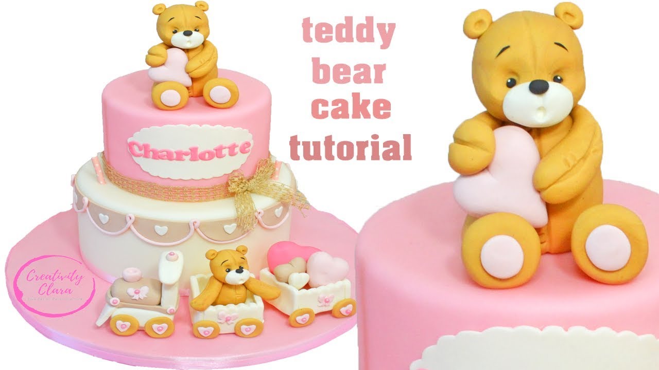 baptism teddy bear fondant cake - torta battesimo con orsetti pasta di zucchero