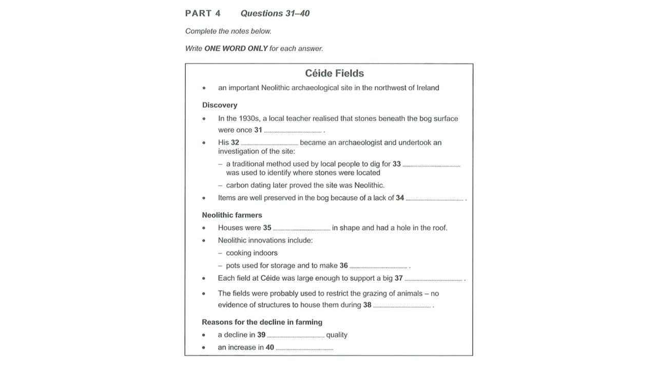CAM 19 Test 1 Part 4 Câu 31 - 40 IELTS Listening