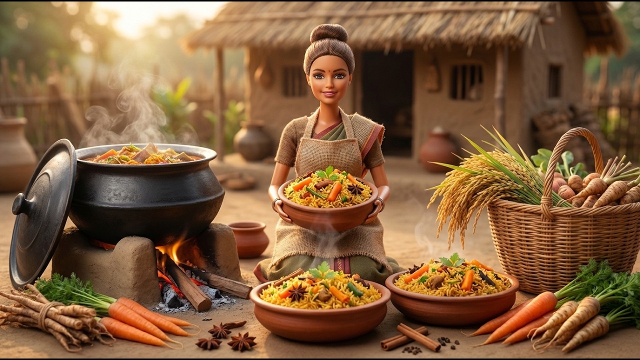 Miniature Doll Massive Root & Rice Biryani Cooking ASMR | Feeding Farmers | Indian Village Tiny