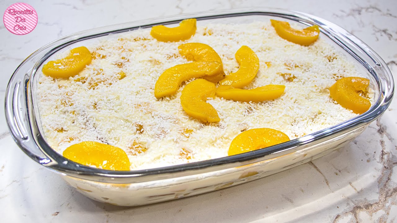 PAVÊ DE PÊSSEGO CREMOSO SUPER FÁCIL E RÁPIDO!RECEITA INCRÍVEL E SURPREENDENTE!