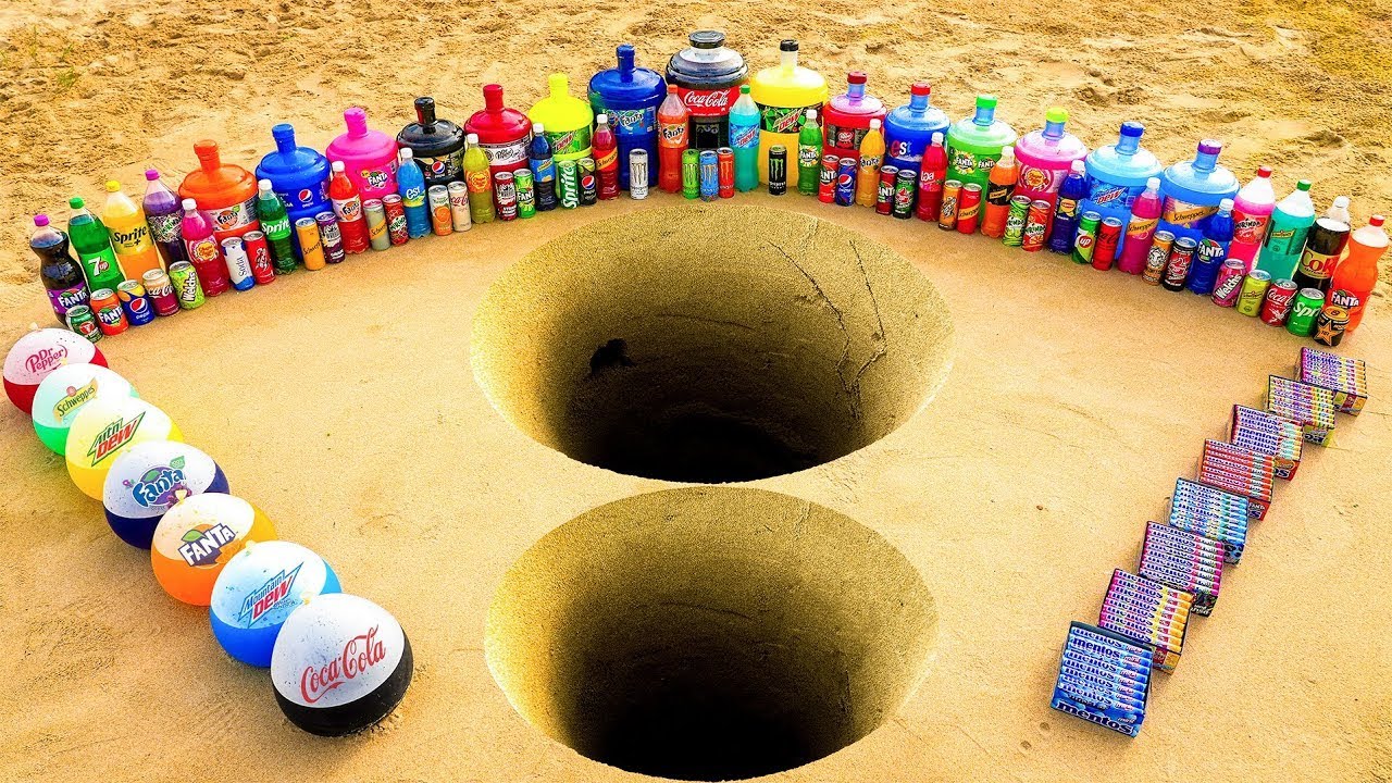 EXPERIMENT: Big Toothpaste Eruption from Mentos VS Giant Coca Cola, Fanta, Underground Hole