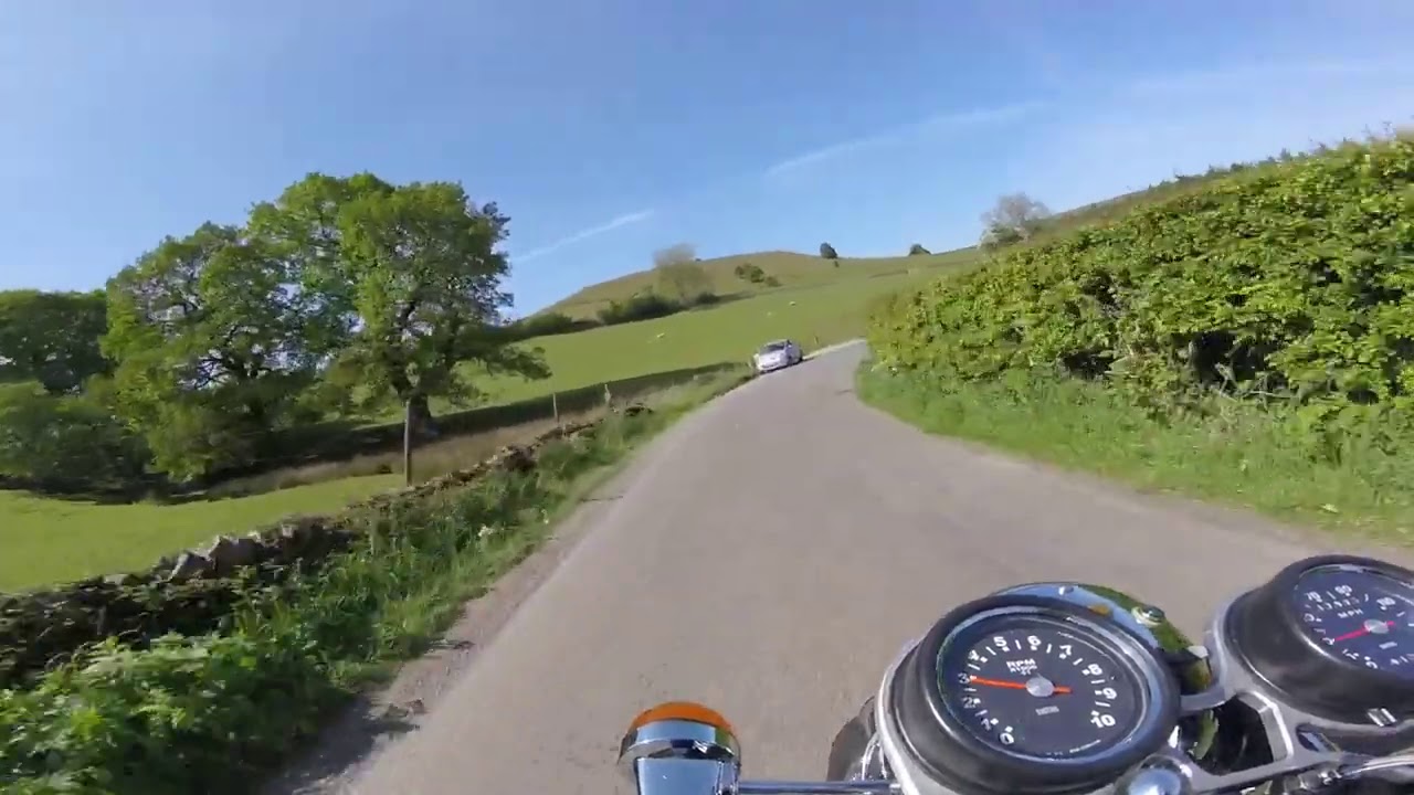 Triumph Trident T150V ride through Derbyshire on a sunny day in May.